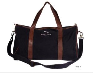 Black Canvas Leather Handle Travel Bag