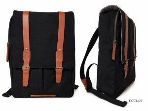 Black Canvas Vegan Leather Backpack