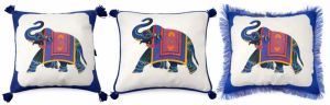 Blue Embroidered Square Cushion Cover