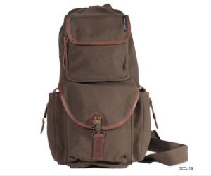 Brown Canvas Backpack with Trim Leather