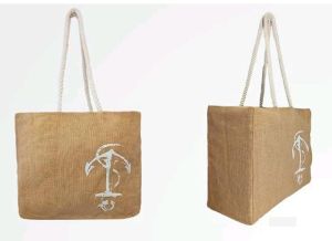 Brown Fancy Jute Beach Bag