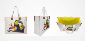 Cotton Canvas Printed Shopping Bag with Leather Trim