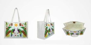 Custom Cotton Canvas Shopping Bag with Leather Trim