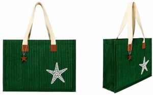 Dark Green Cotton Canvas Beach Bag