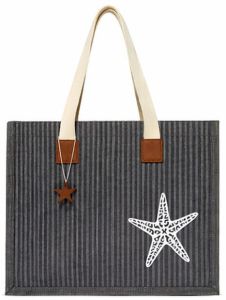 Grey Cotton Canvas Beach Bag
