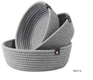 Grey Handcrafted Woven Canvas Cotton Basket