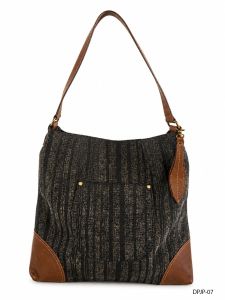 Grey Jute Leather Trim Sholder Bag