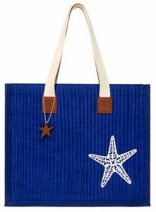 Navy Blue Cotton Canvas Beach Bag