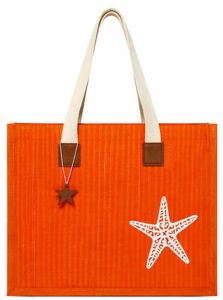 Orange Cotton Canvas Beach Bag