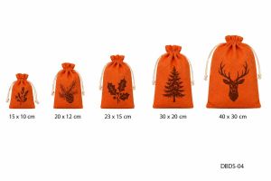 Orange Printed Jute Drawstring Bag