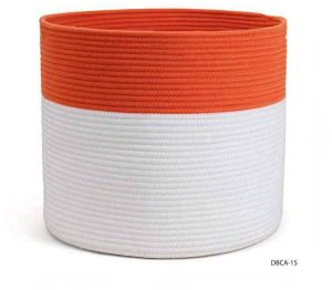 Orange White Canvas Rope Storage Basket