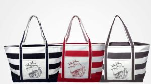Ship Printed Cotton Canvas Beach Bag
