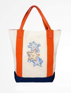 Stra Fish Printed Cotton Canvas Beach Bag