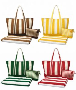 Striped Cotton Canvas Beach Bag Set