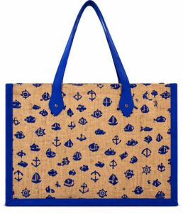 Violet Printed Jute Beach Bag