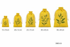 Yellow Printed Jute Drawstring Bag