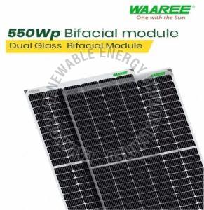 550W Waaree Dual Glass Mono Perc Bifacial Solar Panel