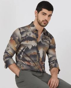 Mens Artistic Digital Print Slim Fit Casual Shirt