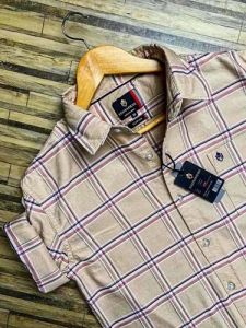 Mens Beige Checked Half Sleeve Casual Shirt