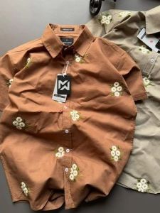 Mens Floral Embroidered Linen Casual Shirt