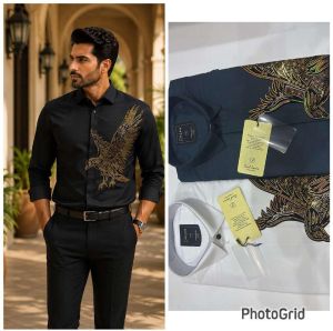 Mens Black Eagle Embroidered Shirt