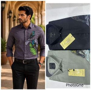 Mens Charcoal Bird Graphic Designer Shirt
