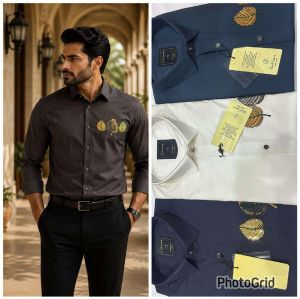 Mens Dark Brown Leaf Embroidered Shirt
