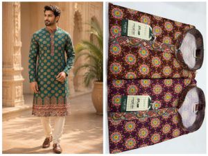 Mens Green Printed Designer Kurta Pajama Set