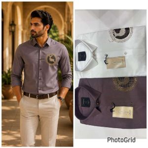 Mens Grey Lion Crest Embroidered Shirt
