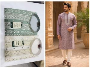 Mens Lavender Embroidered Designer Kurta Pajama Set