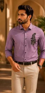 Mens Lavender Embroidered Formal Shirt