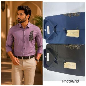Mens Lavender Embroidered Formal Shirt