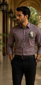 Mens Mauve Eagle Embroidered Formal Shirt