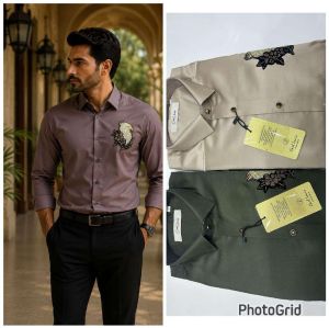 Mens Mauve Eagle Embroidered Formal Shirt