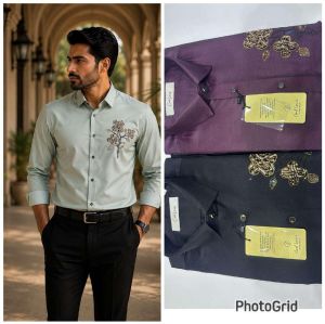 Mens Mint Green Floral Embroidered Shirt
