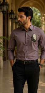 Mens Mocha Eagle Crest Embroidered Shirt