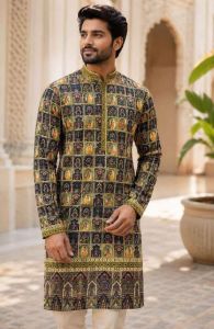Mens Multicolor Heritage Print Kurta Pajama Set