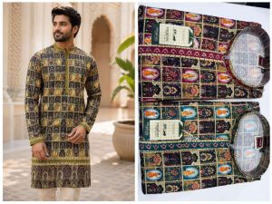 Mens Multicolor Heritage Print Kurta Pajama Set