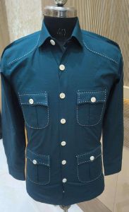 Mens Navy Blue Multi Pocket Designer Shirt