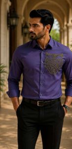 Mens Purple Tiger Face Designer Shirt