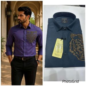 Mens Purple Tiger Face Designer Shirt