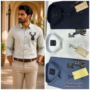 Mens Sage Green Deer Embroidered Shirt
