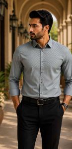 Mens Silver Grey Studded Formal Shirt