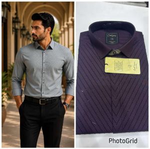 Mens Silver Grey Studded Formal Shirt