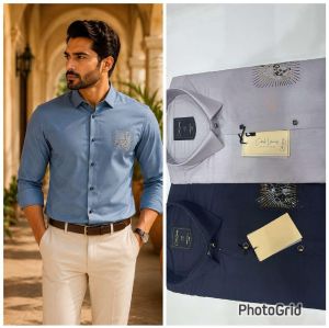 Mens Sky Blue Embroidered Formal Shirt