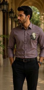 Mens Taupe Eagle Embroidered Designer Shirt