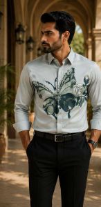 Mens White Butterfly Graphic Designer Shirt