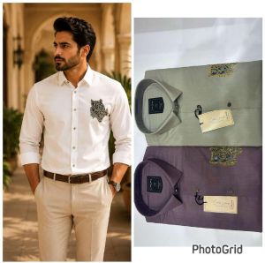 Mens White Embroidered Shirt