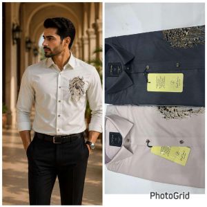 Mens White Horse Embroidered Designer Shirt