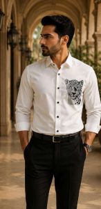 Mens White Graphic Designer Shirt
